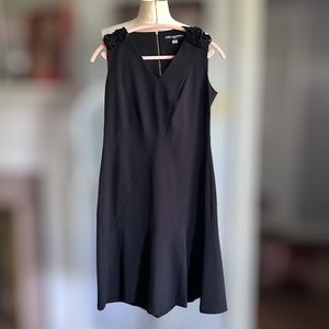 Karl Lagerfeld Black Sleeveless Sheath Dress w/Vegan Leather/Black Rose accent 8